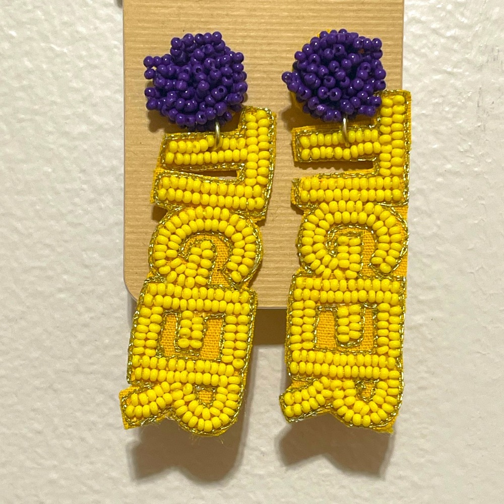 💜💛RESTOCK!! LSU Purple and Gold Tiger Beaded Earrings